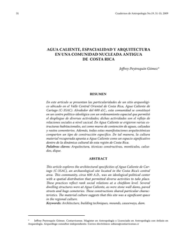 Agua Caliente, Espacialidad Y Arquitectura En Una Comunidad Nucleada Antigua De Costa Rica