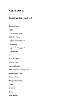 Canon EOS R Specifications in Detail
