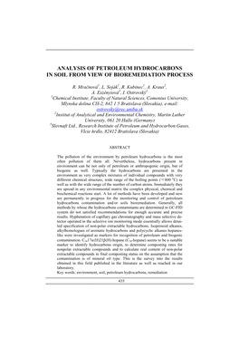 Analysis of Petroleum Hydrocarbons in Soil from View of Bioremediation Process