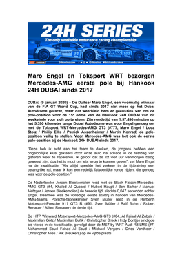 Maro Engel En Toksport WRT Bezorgen Mercedes-AMG Eerste Pole Bij Hankook 24H DUBAI Sinds 2017