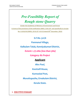 Pre-Feasibility Report of Rough Stone Quarry