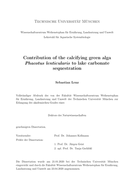 Contribution of the Calcifying Green Alga Phacotus Lenticularis to Lake Carbonate Sequestration