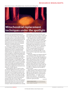 Clinical Genetics: Mitochondrial Replacement Techniques Under the Spotlight