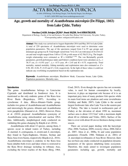 Age, Growth and Mortality of Acanthobrama Microlepis (De Filippi, 1863) from Lake Çıldır, Turkey