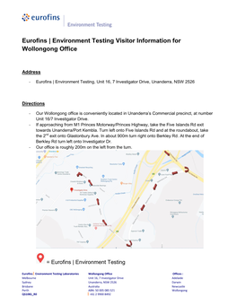 Environment Testing Visitor Information for Wollongong Office