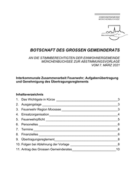 Botschaft Des Grossen Gemeinderats