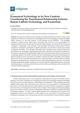 Ecumenical Ecclesiology in Its New Contexts: Considering the Transformed Relationship Between Roman Catholic Ecclesiology and Ecumenism