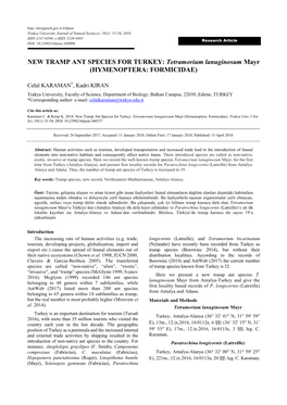 NEW TRAMP ANT SPECIES for TURKEY: Tetramorium Lanuginosum Mayr (HYMENOPTERA: FORMICIDAE)