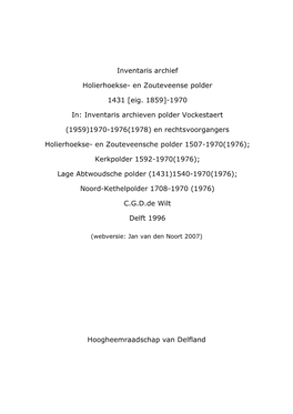 'Archief Holierhoekse En Zouteveense Polder 1507 [Eig. 1859]-1970