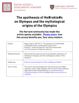 The Apotheosis of He#Rakle#S on Olympus and the Mythological Origins of the Olympics