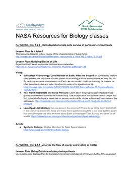 NASA Resources for Biology Classes