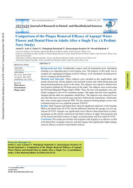 Comparison of the Plaque Removal Efficacy of Aquajet Water Flosser