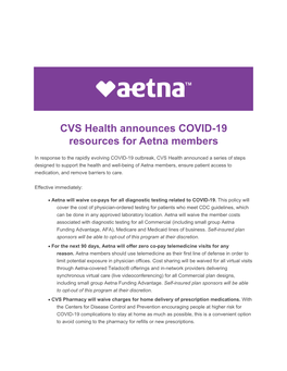 CVS Health Announces COVID-19 Resources for Aetna Members