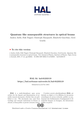 Quantum–Like Nonseparable Structures in Optical Beams Andrea Aiello, Falk Töppel, Christoph Marquardt, Elisabeth Giacobino, Gerd Leuchs