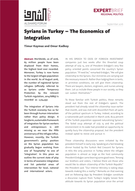 Syrians in Turkey – the Economics of Integration