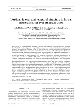 Vertical, Lateral and Temporal Structure in Larval Distributions at Hydrothermal Vents