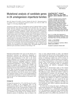 Mutational Analysis of Candidate Genes in 24 Amelogenesis