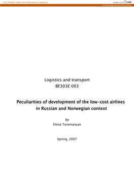 Peculiarities of Development of the Low-Cost Airlines in Russian and Norwegian Context