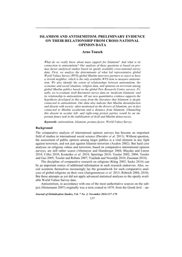 ISLAMISM and ANTISEMITISM. PRELIMINARY EVIDENCE on THEIR RELATIONSHIP from CROSS-NATIONAL OPINION DATA Arno Tausch