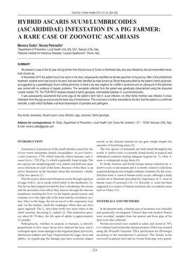 Hybrid Ascaris Suum/Lumbricoides (Ascarididae) Infestation in a Pig