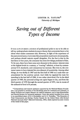 Saving out of Different Types of Income