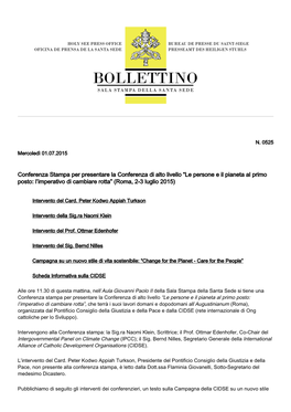 Le Persone E Il Pianeta Al Primo Posto: L’Imperativo Di Cambiare Rotta” (Roma, 2-3 Luglio 2015)