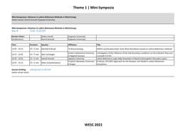 Theme 1 | Mini-Symposia WESC 2021