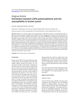 Original Article Correlation Between LSP1 Polymorphisms and the Susceptibility to Breast Cancer