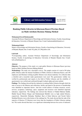 Ranking of Public Libraries in Khorasan Razavi Province Based