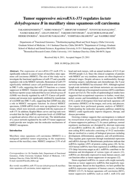 Tumor Suppressive Microrna-375 Regulates Lactate Dehydrogenase B in Maxillary Sinus Squamous Cell Carcinoma