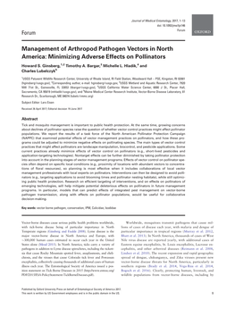 Management of Arthropod Pathogen Vectors in North America: Minimizing Adverse Effects on Pollinators