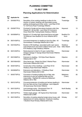 PLANNING COMMITTEE 13 JULY 2006 Planning Applications for Determination