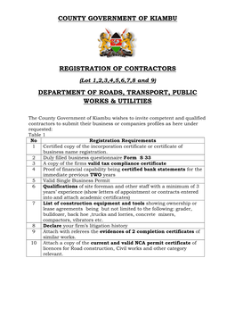 County Government of Kiambu Registration of Contractors