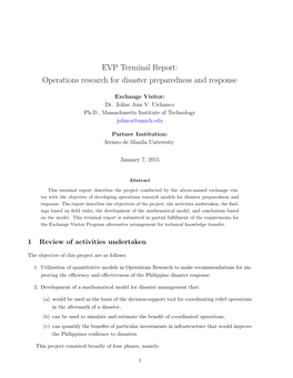 EVP Terminal Report: Operations Research for Disaster Preparedness and Response