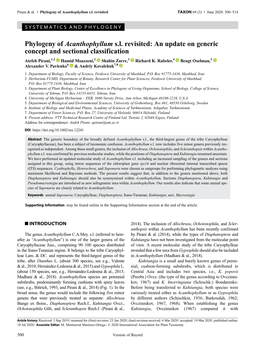 Phylogeny of Acanthophyllum S.L. Revisited: an Update on Generic Concept and Sectional Classification Atefeh Pirani,1,2 Hamid Moazzeni,2 Shahin Zarre,3 Richard K