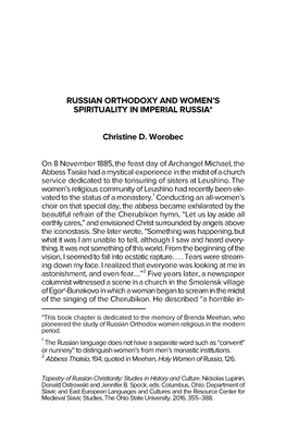 Russian Orthodoxy and Women's Spirituality In