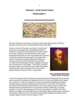 Ostropol – a Brief Jewish History