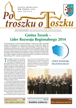 Gmina Toszek – Lider Rozwoju Regionalnego 2014 27 Października Br