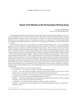 Report of the Meeting of the Kimmeridgian Working Group