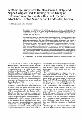 A Rb-Sr Age Study from the Mos Jøen Unit, Helgeland Nappe Complex, and Its Bearing on the Timing of Tectonometamorphic Events W