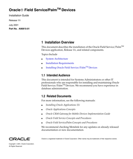 Oracle® Field Service/Palm Devices