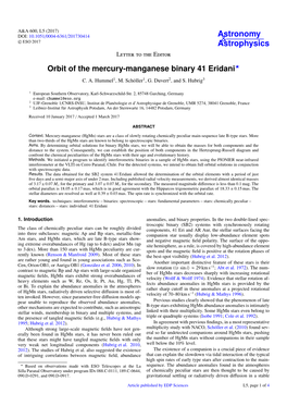 Orbit of the Mercury-Manganese Binary 41 Eridani? C