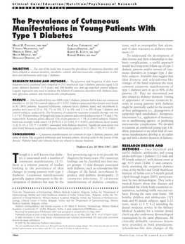 The Prevalence of Cutaneous Manifestations in Young Patients with Type 1 Diabetes