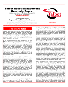 Talbot Asset Management Quarterly Report the Fear Factor