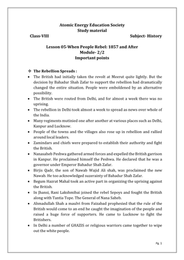 Atomic Energy Education Society Study Material Class-VIII Subject- History Lesson 05-When People Rebel: 1857 and After Module
