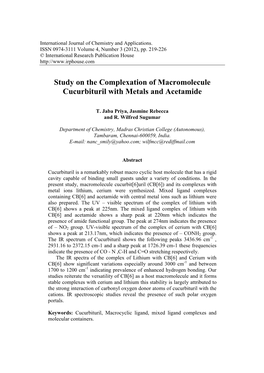 Study on the Complexation of Macromolecule Cucurbituril with Metals and Acetamide