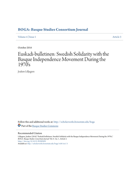 Euskadi-Bulletinen: Swedish Solidarity with the Basque Independence Movement During the 1970'S Joakim Lilljegren