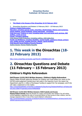 1. This Week in the Oireachtas (18- 22 February 2013) 2