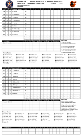 Houston Astros(100-58) Vs Baltimore Orioles(46-112)