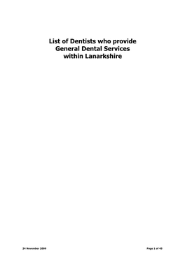 List of Dentists Who Provide General Dental Services Within Lanarkshire